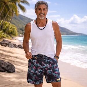 Jacks Surfboard Boardshorts Sz 38 Palm  Design 9.5” Inseam Swim Vacation Surfing